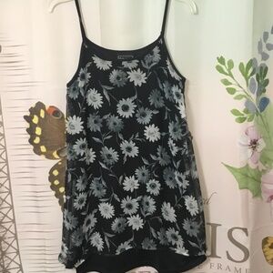 🛍️Vtg Y2K Black Tank Swing Dress Spaghetti Straps Daisy Flowers ~ Size Medium